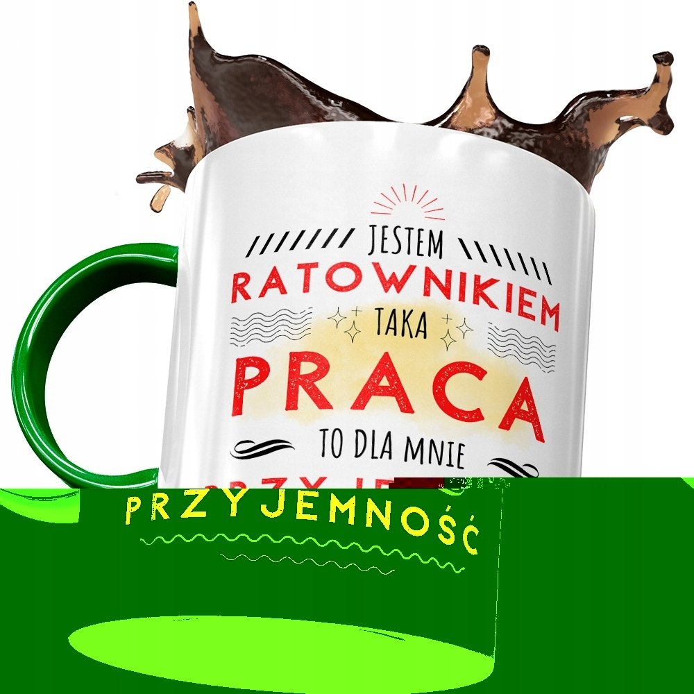 Kubek Zielony Ratownika Jestem Ratownikiem Prezent z Nadrukiem ze Zdjęciem + Opakowanie na prezent (wzór 04)