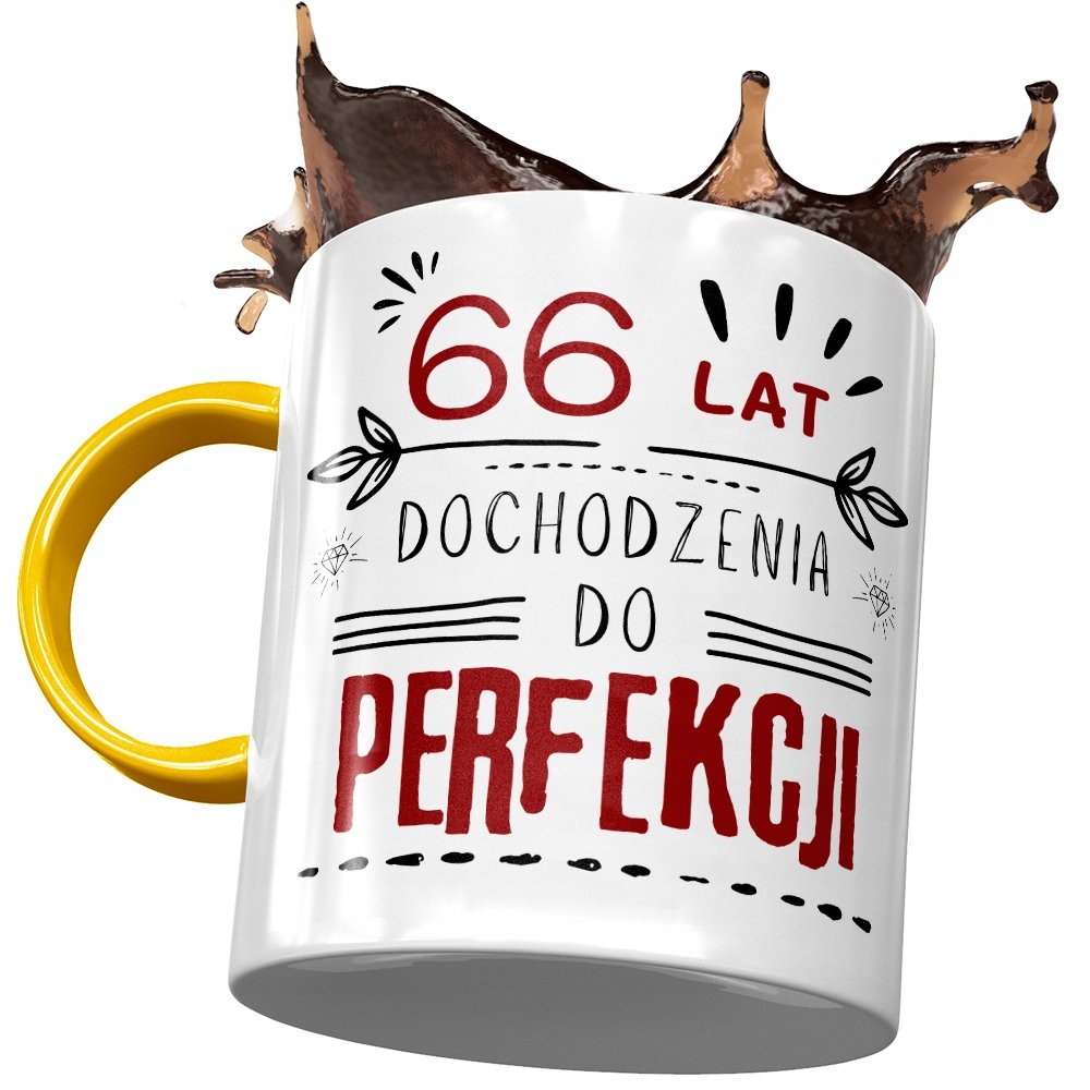 Kubek Żółty na Urodziny 66 66te 66-te na Prezent z Nadrukiem ze Zdjęciem+ Opakowanie na prezent (wzór 01)