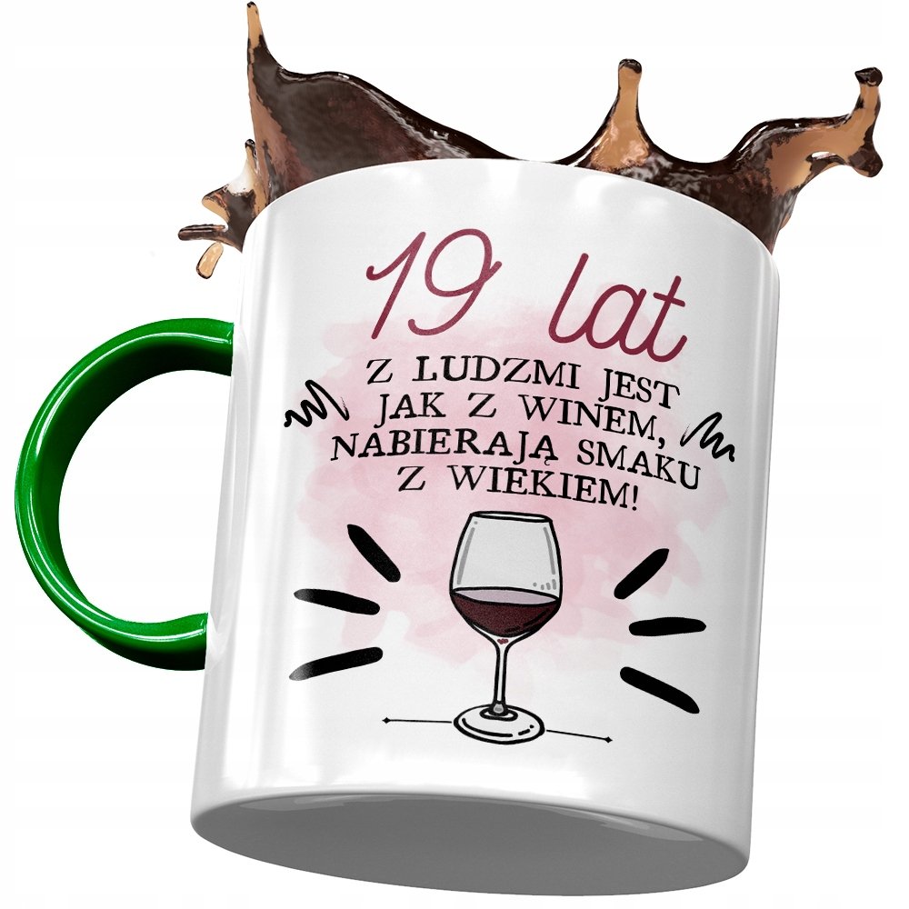 Kubek Zielony na Urodziny 19 19ste 19-ste Prezent z Nadrukiem ze Zdjęciem+ Opakowanie na prezent (wzór 01)