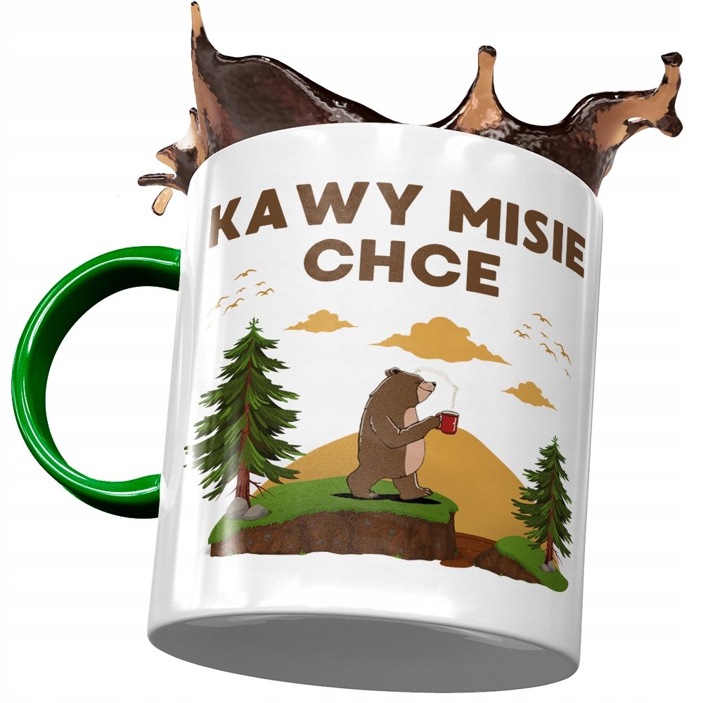 Kubek Zielony Śmieszny Kawy Misie Chce Prezent z Nadrukiem ze Zdjęciem+ Opakowanie na prezent (wzór 01)