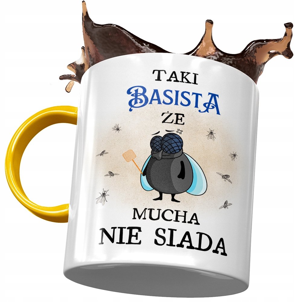 Kubek Żółty Dla Basisty Że Mucha Nie Siada Prezent z Nadrukiem ze Zdjęciem+ Opakowanie na prezent (wzór 01)