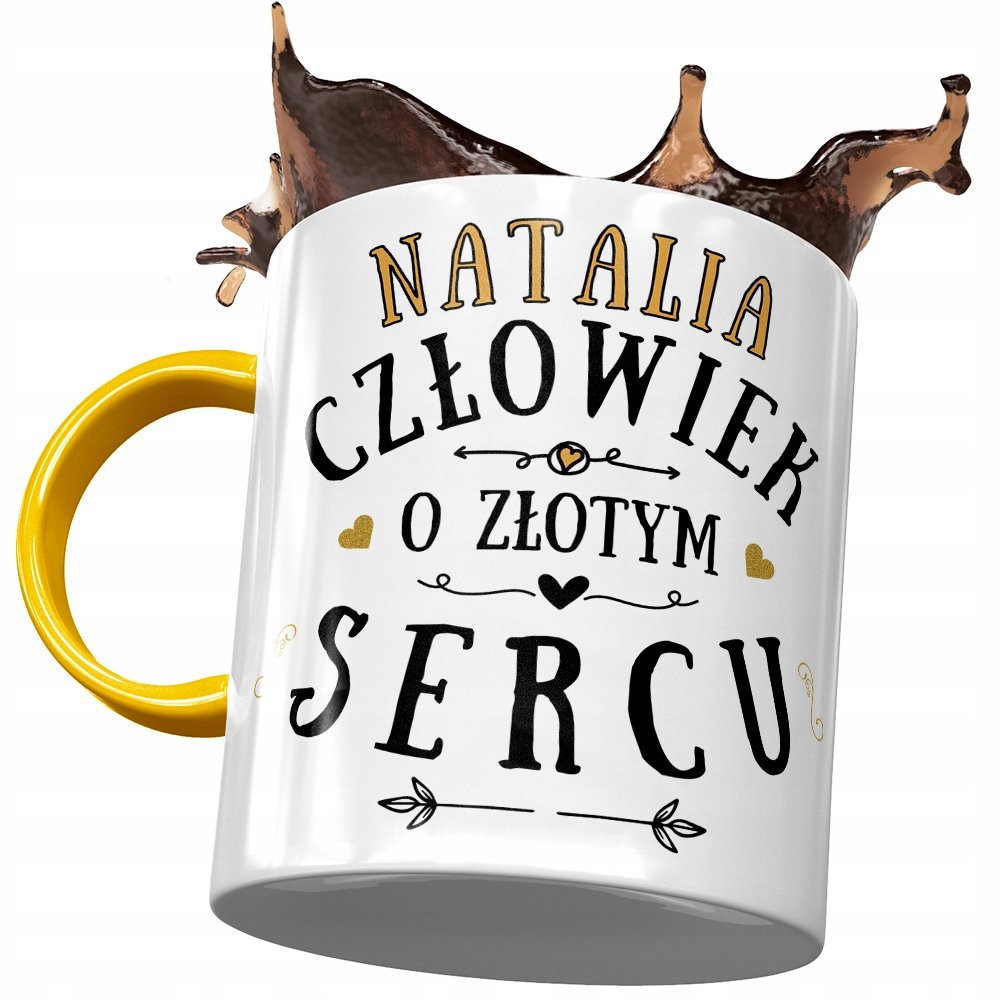 Kubek Żółty Dla Natalii Żony Przyjaciółki Prezent z Nadrukiem ze Zdjęciem+ Opakowanie na prezent (wzór 01)