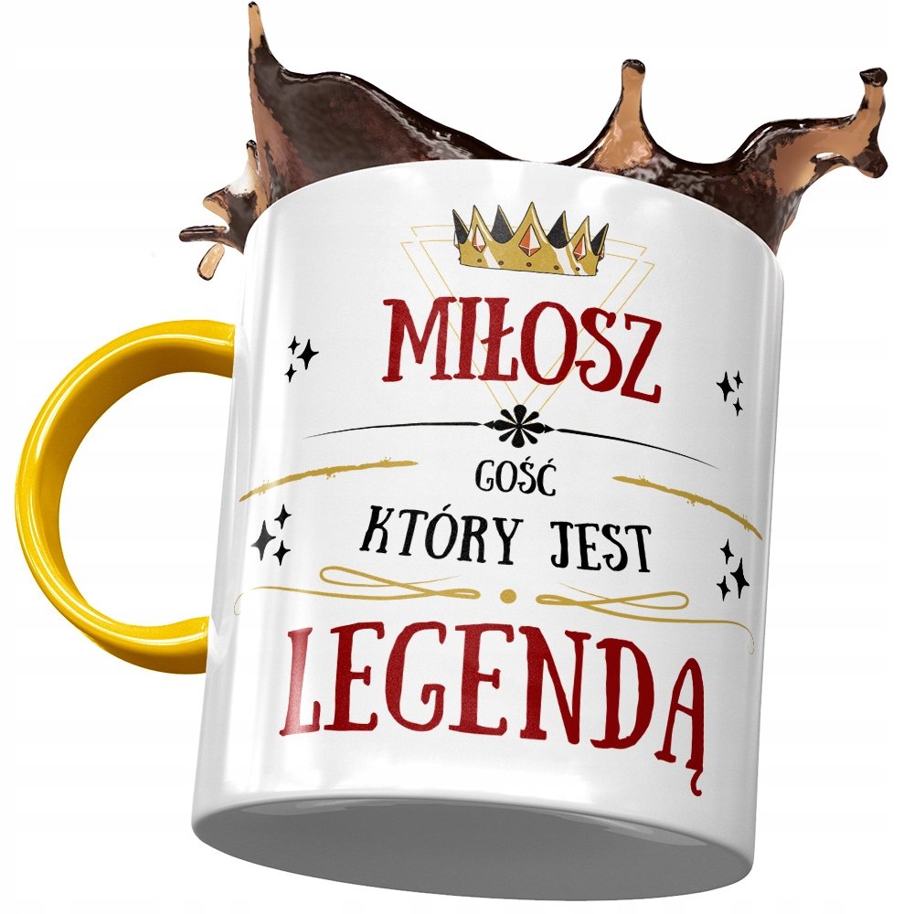 Kubek Żółty Dla Miłosza Męża Kolegi na Prezent z Nadrukiem ze Zdjęciem + Opakowanie na prezent (wzór 02)