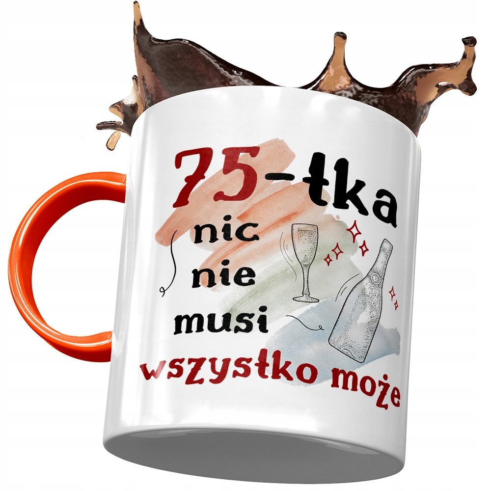 Kubek Pomarańczowy na Urodziny 75 75te 75-te z Nadrukiem ze Zdjęciem + Opakowanie na prezent (wzór 03)