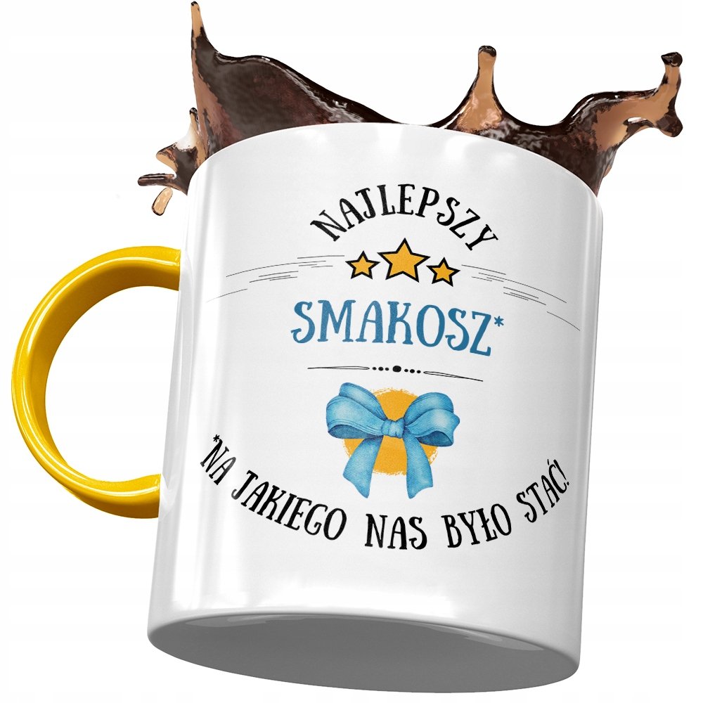 Kubek Żółty Dla Smakosza Najlepszy Smakosz Kubek z Nadrukiem ze Zdjęciem + Opakowanie na prezent (wzór 04)