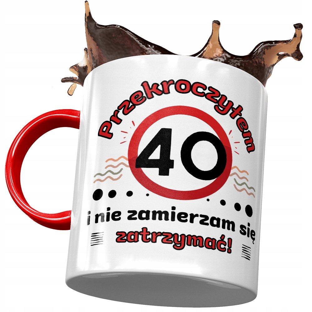 Kubek Czerwony na Urodziny 40 40ste 40-ste Prezent z Nadrukiem ze Zdjęciem + Opakowanie na prezent (wzór 03)