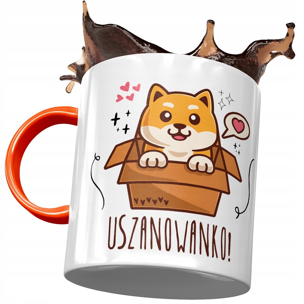 Kubek Pomarańczowy Śmieszny Uszanowanko Prezent z Nadrukiem ze Zdjęciem + Opakowanie na prezent (wzór 03)