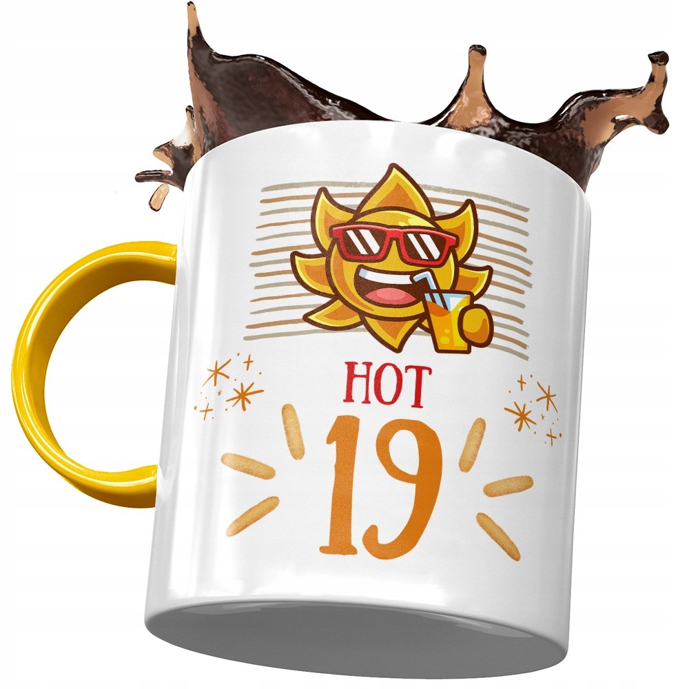 Kubek Żółty na Urodziny 19 19ste 19-ste na Prezent z Nadrukiem ze Zdjęciem + Opakowanie na prezent (wzór 04)