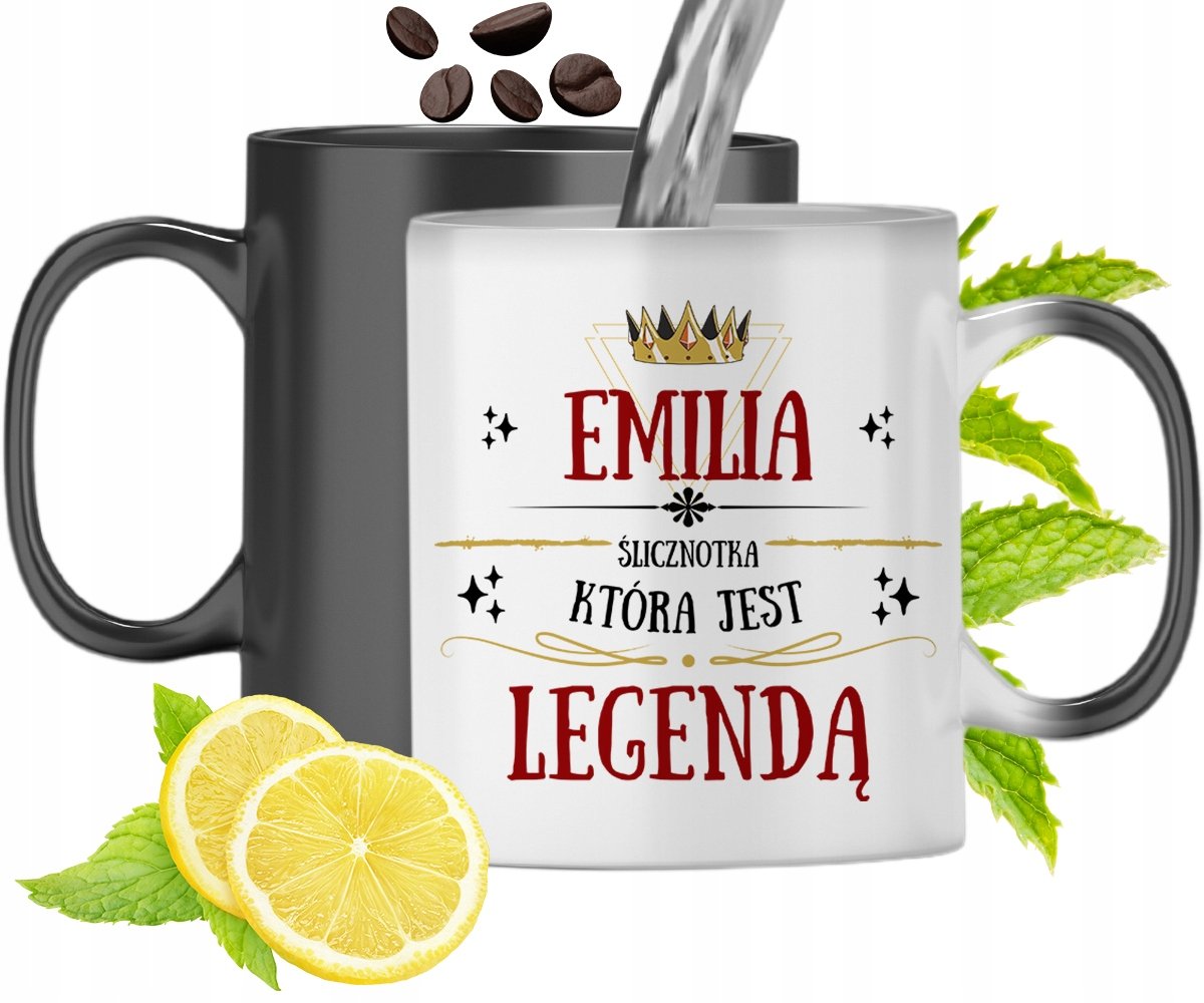 KUBEK MAGICZNY DLA EMILII CZARNY ZMIENIAJĄCY KOLOR z Nadrukiem ze Zdjęciem + Opakowanie na prezent (wzór 04)