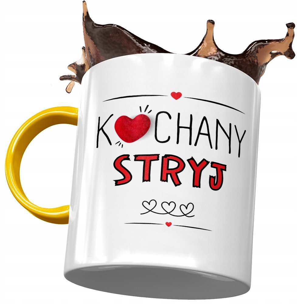 Kubek Żółty Dla Stryja na Urodziny na Prezent z Nadrukiem ze Zdjęciem + Opakowanie na prezent (wzór 04)