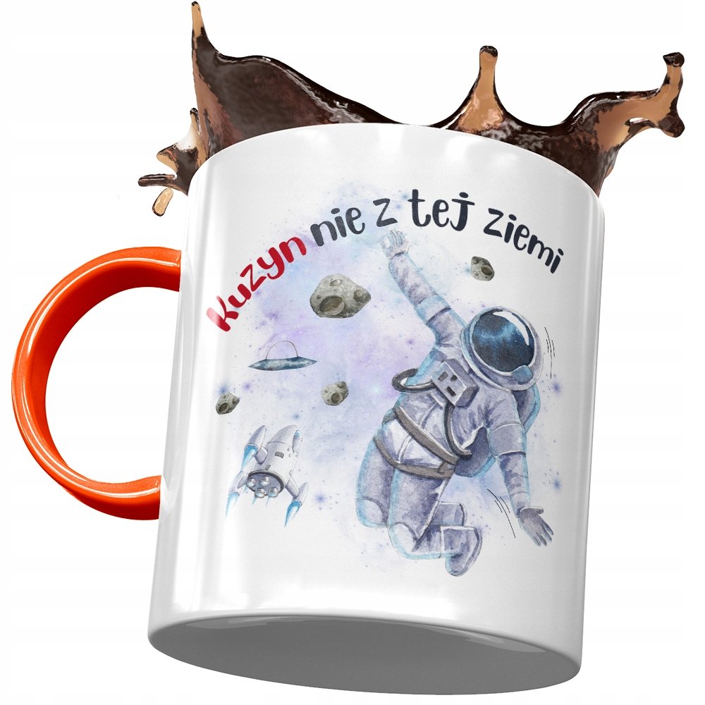 Kubek Pomarańczowy Dla Kuzyna na Urodziny Prezent z Nadrukiem ze Zdjęciem + Opakowanie na prezent (wzór 02)