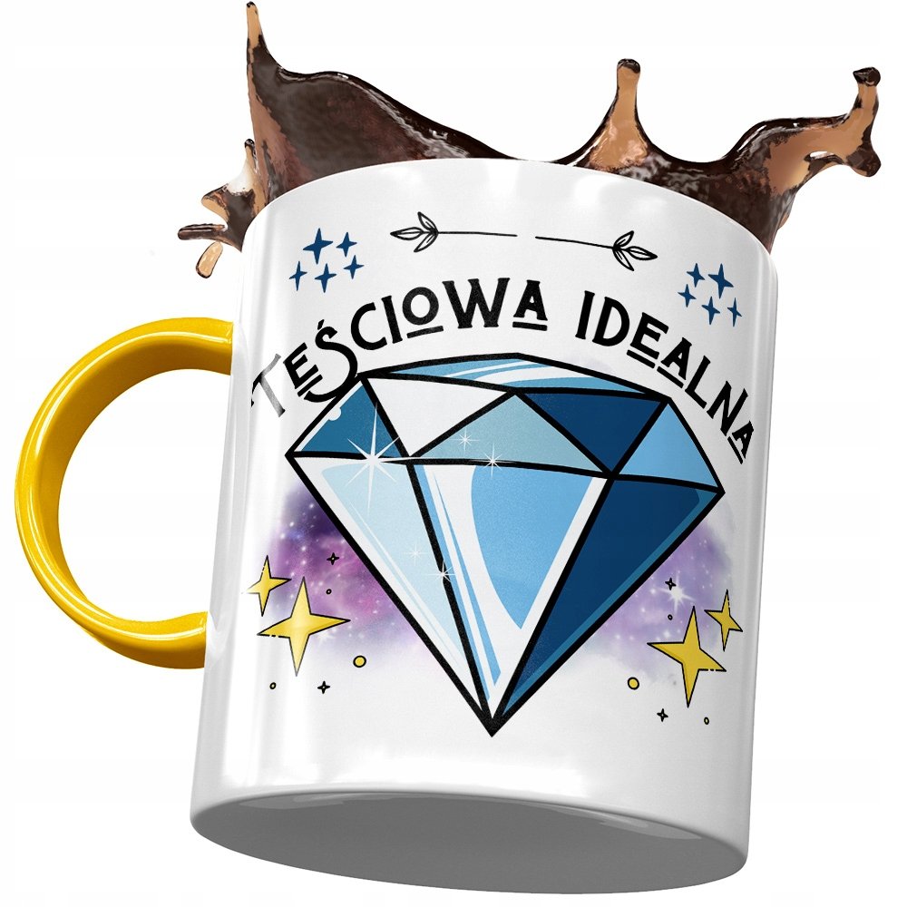 Kubek Żółty dla Teściowej Teściuni na Prezent z Nadrukiem ze Zdjęciem + Opakowanie na prezent (wzór 04)