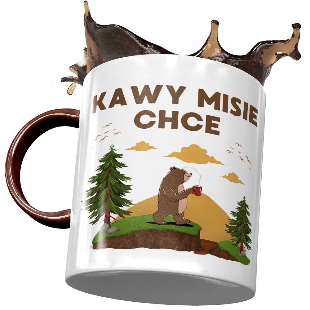 Kubek Bordowy Śmieszny Zabawny Kawy Misie Chce z Nadrukiem ze Zdjęciem + Opakowanie na prezent (wzór 03)