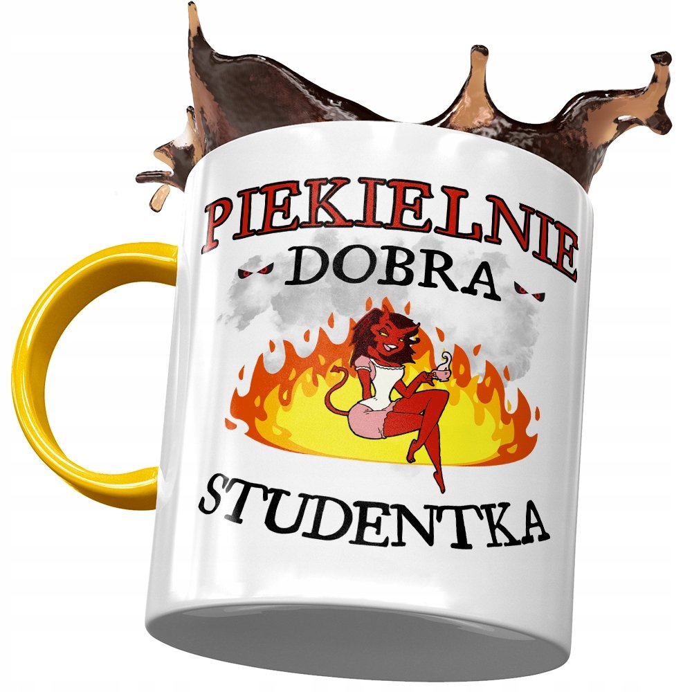 Kubek Żółty Dla Studentki Piekielnie Dobra z Nadrukiem ze Zdjęciem + Opakowanie na prezent (wzór 03)