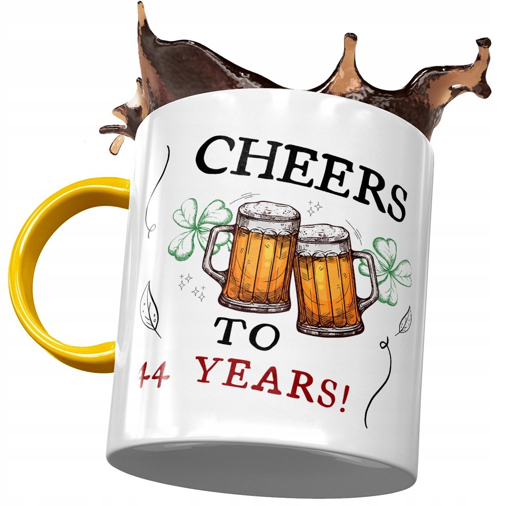 Kubek Żółty na Urodziny 44 44te 44-te na Prezent z Nadrukiem ze Zdjęciem+ Opakowanie na prezent (wzór 01)