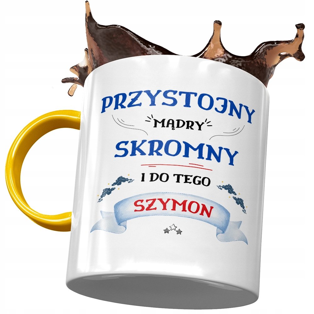 Kubek Żółty Dla Szymona Szymka Kolegi na Prezent z Nadrukiem ze Zdjęciem + Opakowanie na prezent (wzór 02)