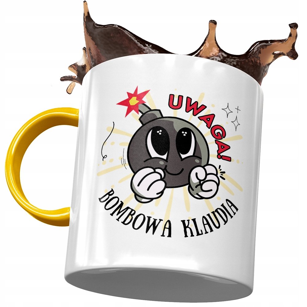 Kubek Żółty Dla Klaudii Koleżanki Żony na Prezent z Nadrukiem ze Zdjęciem+ Opakowanie na prezent (wzór 01)