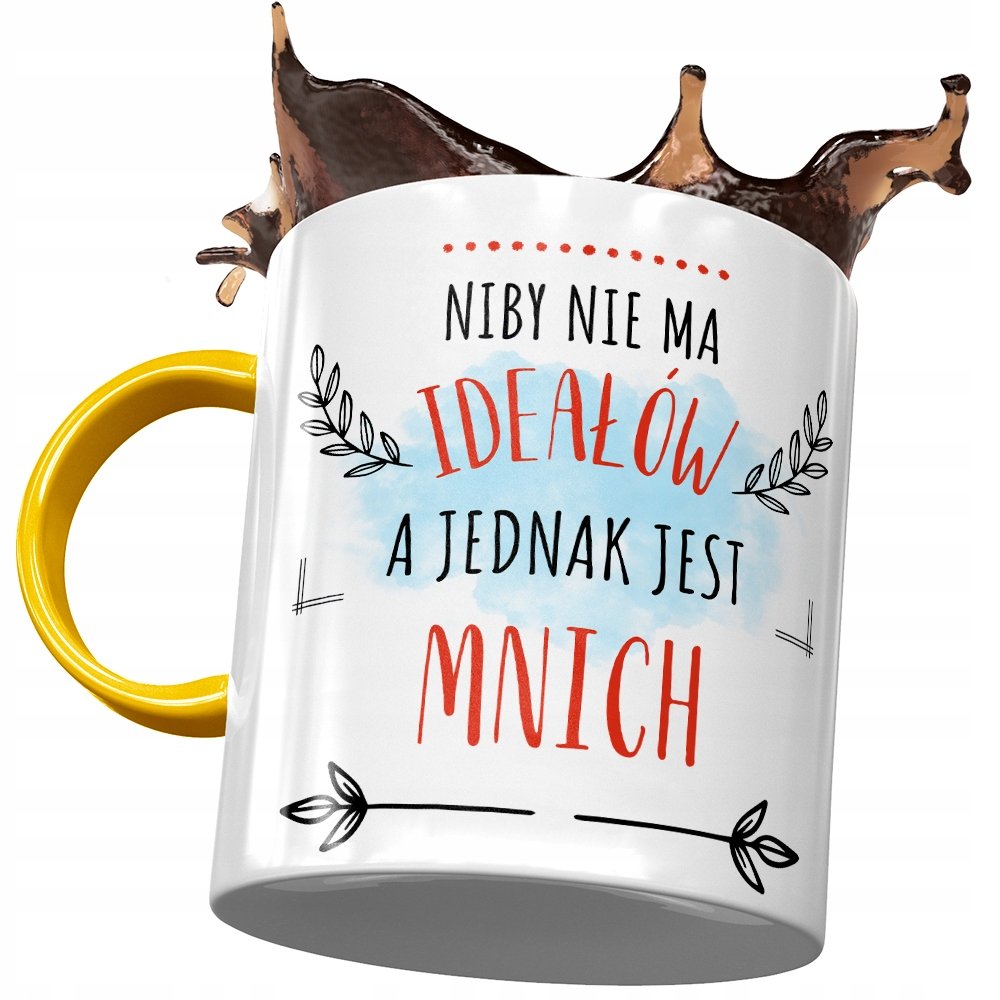 Kubek Żółty Dla Mnicha Niby nie ma Ideałów z Nadrukiem ze Zdjęciem+ Opakowanie na prezent (wzór 01)