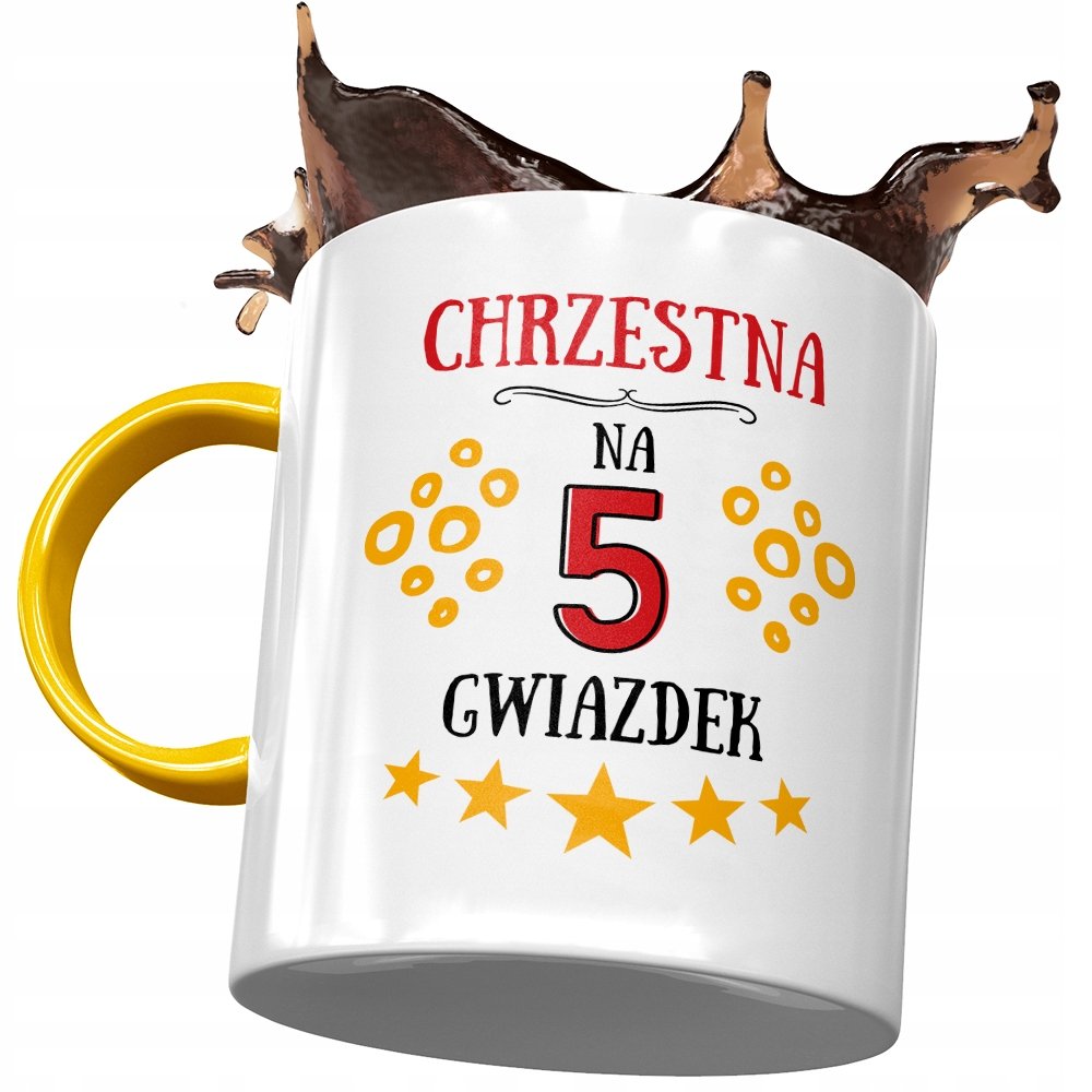 Kubek Żółty Dla Chrzestnej na Urodziny na Prezent z Nadrukiem ze Zdjęciem + Opakowanie na prezent (wzór 02)
