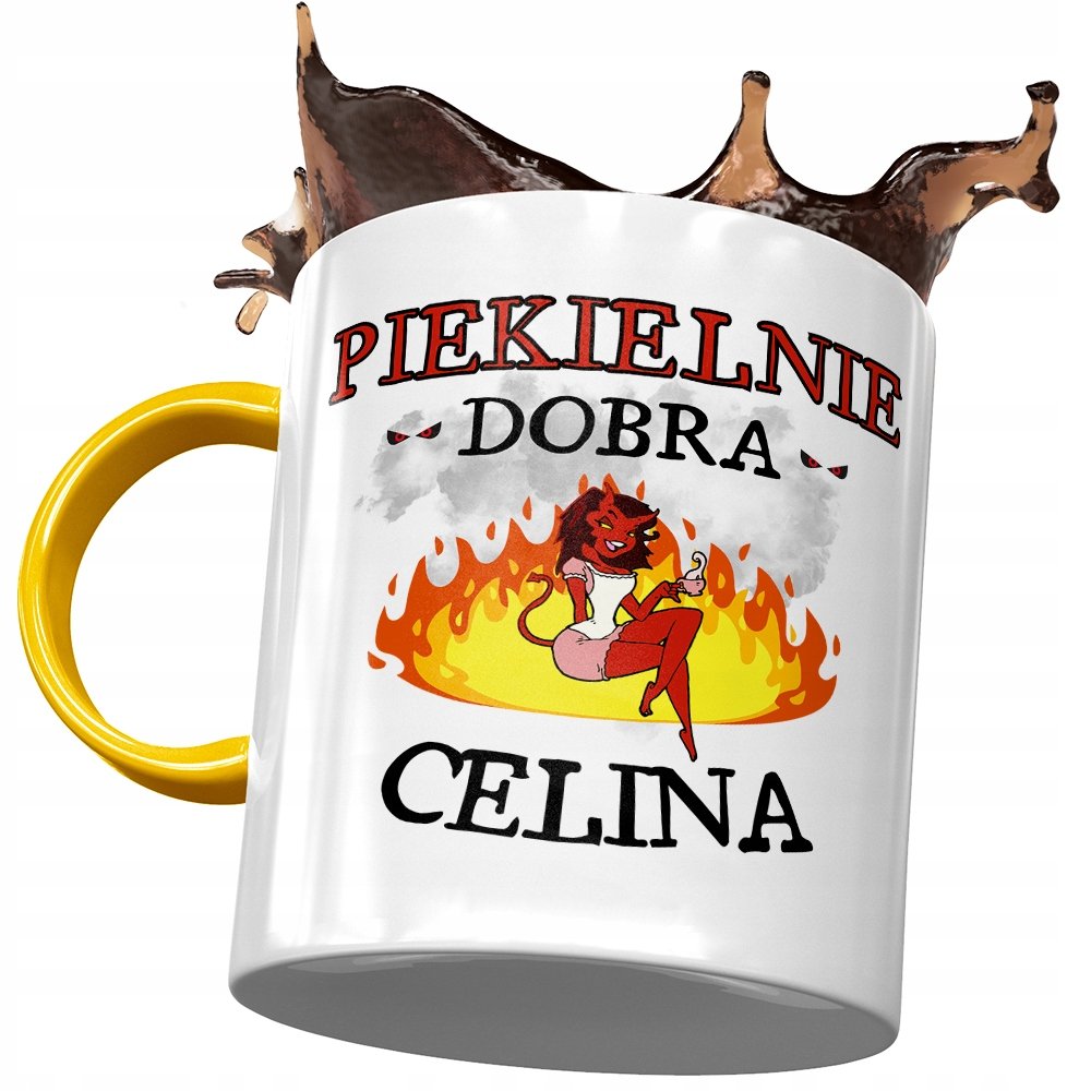 Kubek Żółty Dla Celiny Koleżanki Żony na Prezent z Nadrukiem ze Zdjęciem+ Opakowanie na prezent (wzór 01)