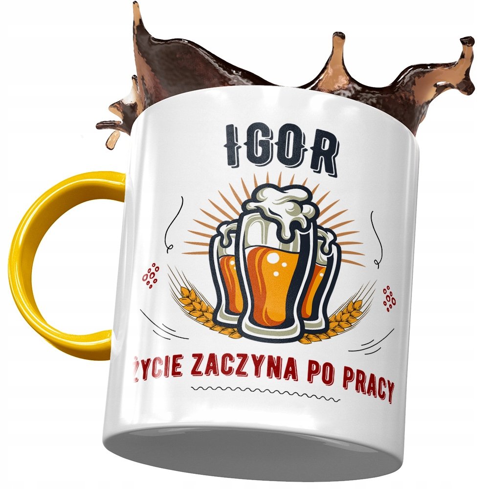 Kubek Żółty Dla Igora Kolegi Męża na Prezent z Nadrukiem ze Zdjęciem + Opakowanie na prezent (wzór 02)