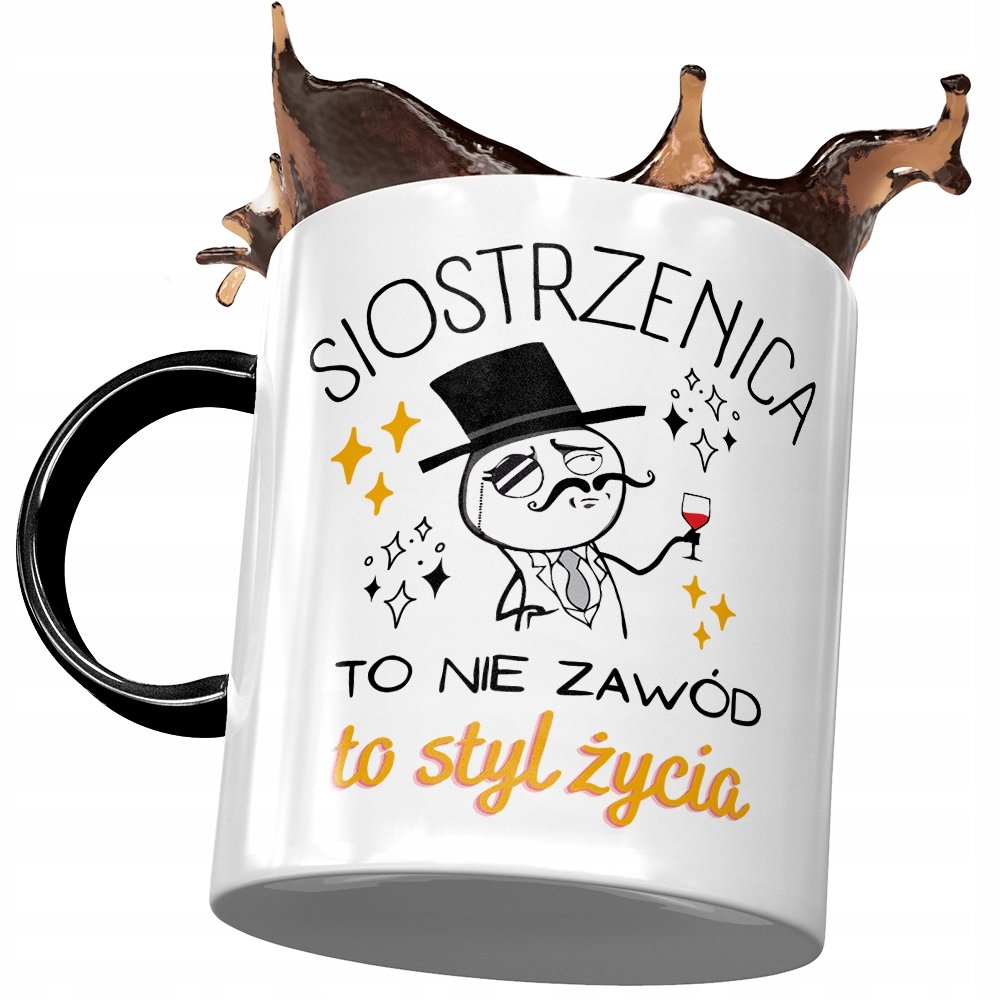 Kubek Czarny Dla Siostrzenicy na Urodziny Prezent z Nadrukiem ze Zdjęciem+ Opakowanie na prezent (wzór 01)