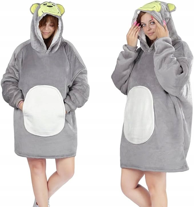 BLUZA KOC OVERSIZE KOCOBLUZA 2w1 GRUBA XXL FUTRZAK DŁUGA CIEPŁA POLAR MAŁPA