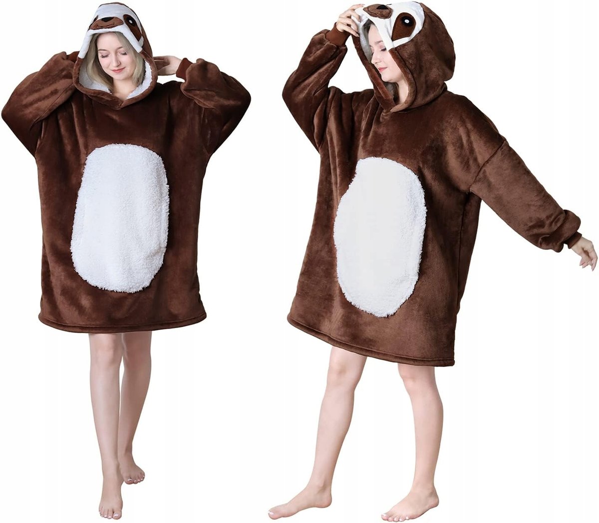 BLUZA KOC KOCOBLUZA Z KAPTUREM LENIWIEC MIŚ BRĄZOWY FLANELA POLAR CIEPŁA