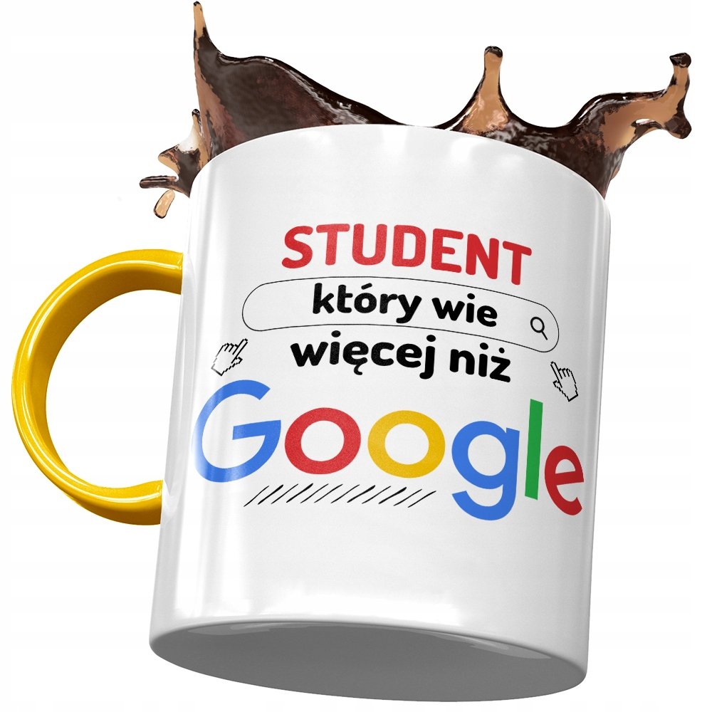 Kubek Żółty Dla Studenta Który Wie Więcej niż Gogl z Nadrukiem ze Zdjęciem + Opakowanie na prezent (wzór 02)