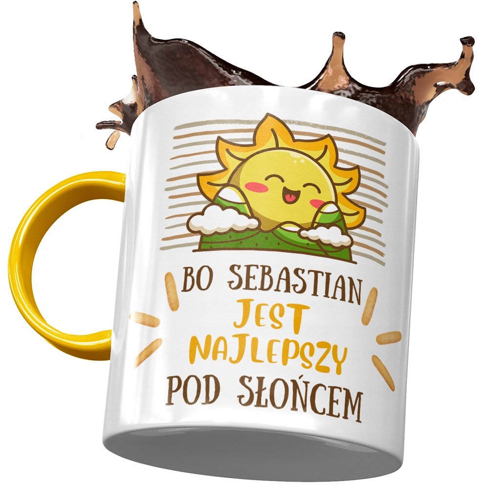 Kubek Żółty dla Sebastiana Męża Kolegi Prezent z Nadrukiem ze Zdjęciem + Opakowanie na prezent (wzór 02)