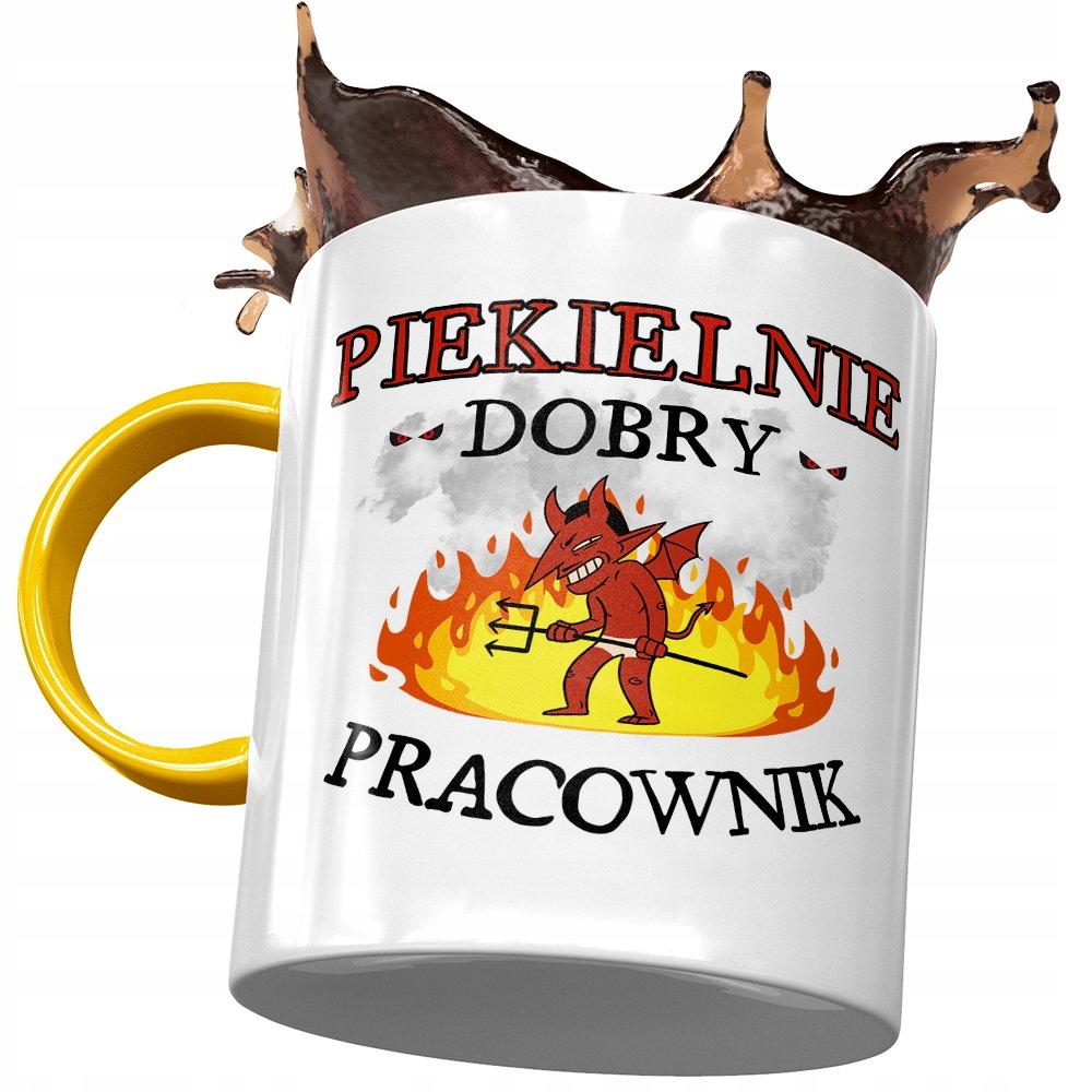 Kubek Żółty Dla Pracownika Piekielnie Dobry z Nadrukiem ze Zdjęciem + Opakowanie na prezent (wzór 02)