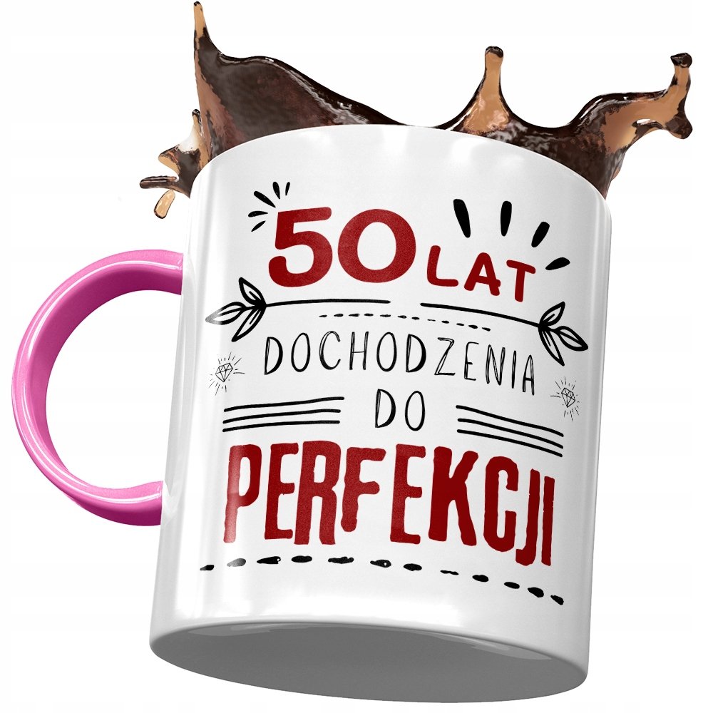 Kubek Różowy na Urodziny 50 50te 50-te Prezent z Nadrukiem ze Zdjęciem + Opakowanie na prezent (wzór 02)