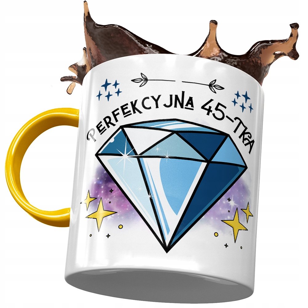 Kubek Żółty na Urodziny 45 45te 45-te na Prezent z Nadrukiem ze Zdjęciem + Opakowanie na prezent (wzór 03)