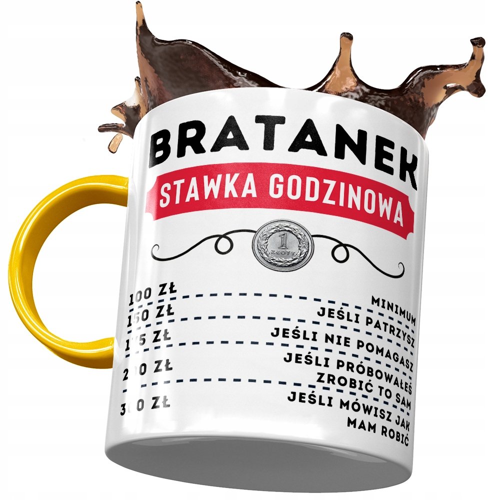 Kubek Żółty Dla Bratanka Syna Brata Prezent z Nadrukiem ze Zdjęciem + Opakowanie na prezent (wzór 03)