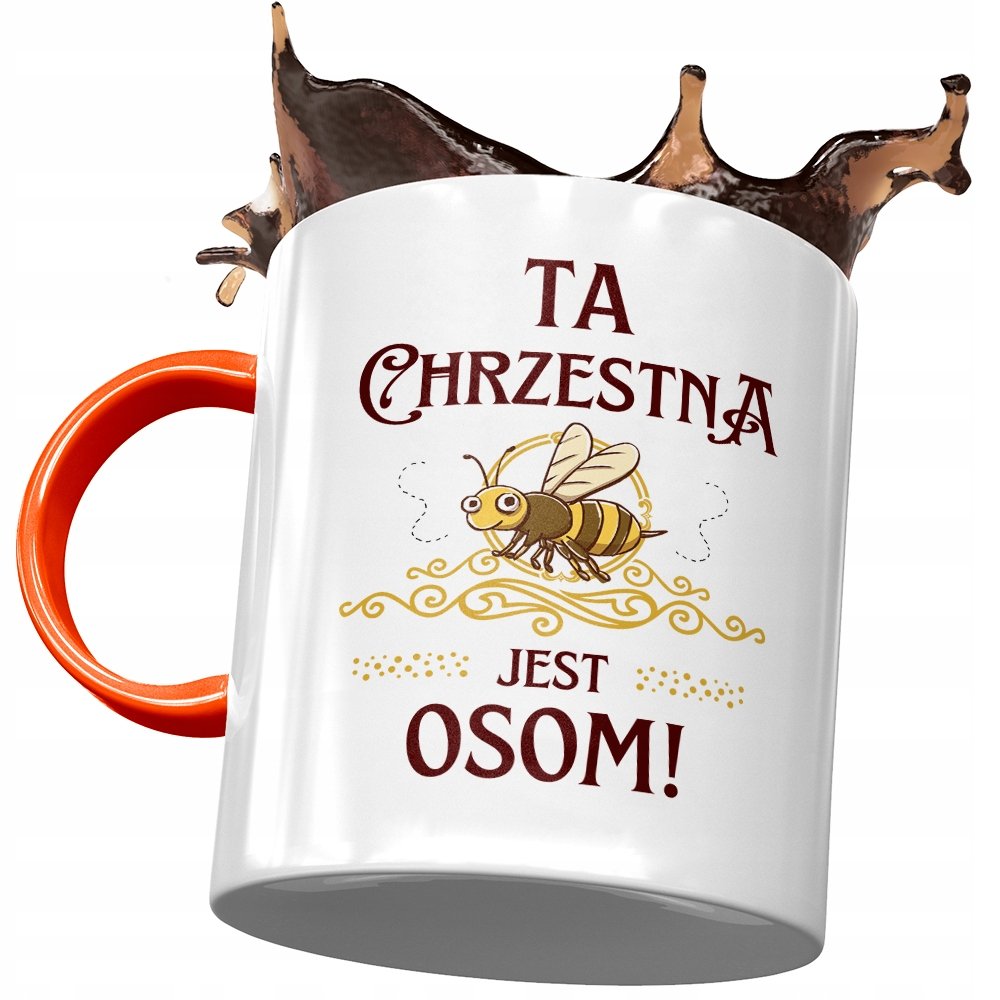 Kubek Pomarańczowy Dla Chrzestnej na Urodziny z Nadrukiem ze Zdjęciem + Opakowanie na prezent (wzór 03)