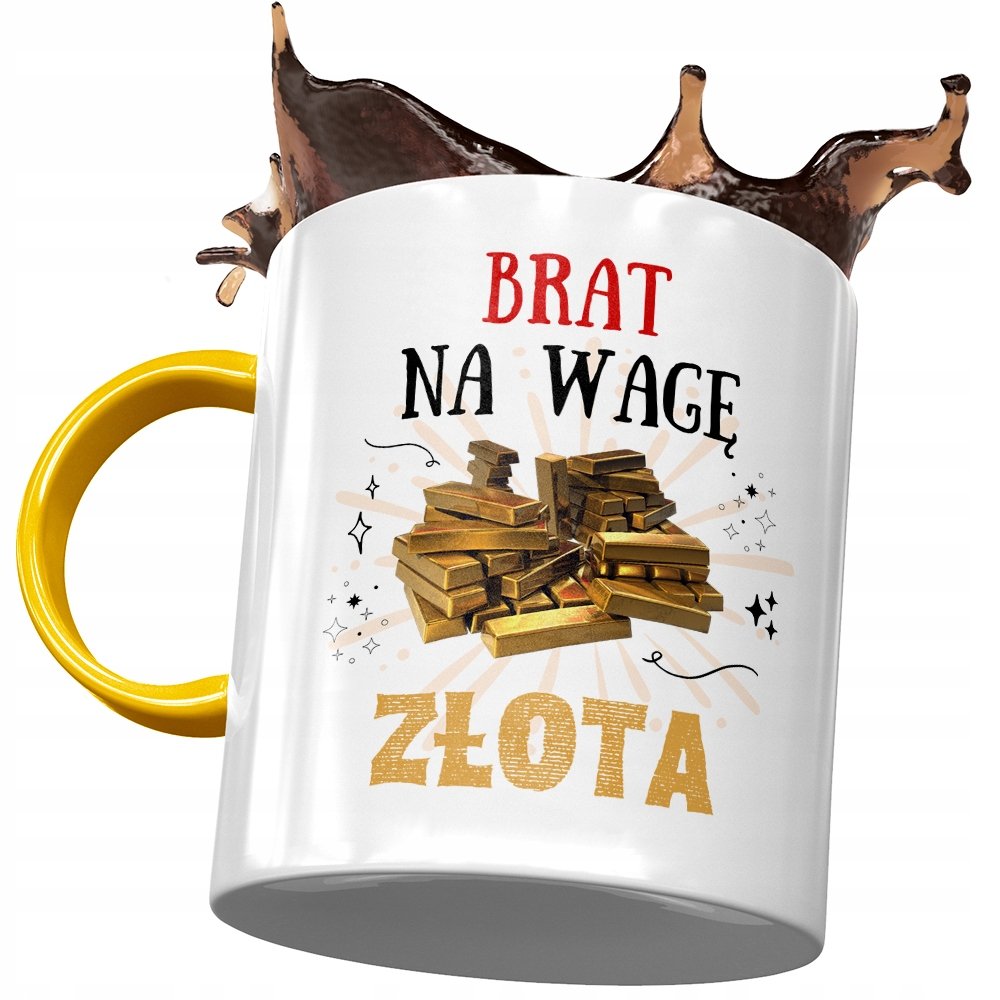 Kubek Żółty Dla Brata na Urodziny Prezent z Nadrukiem ze Zdjęciem + Opakowanie na prezent (wzór 03)