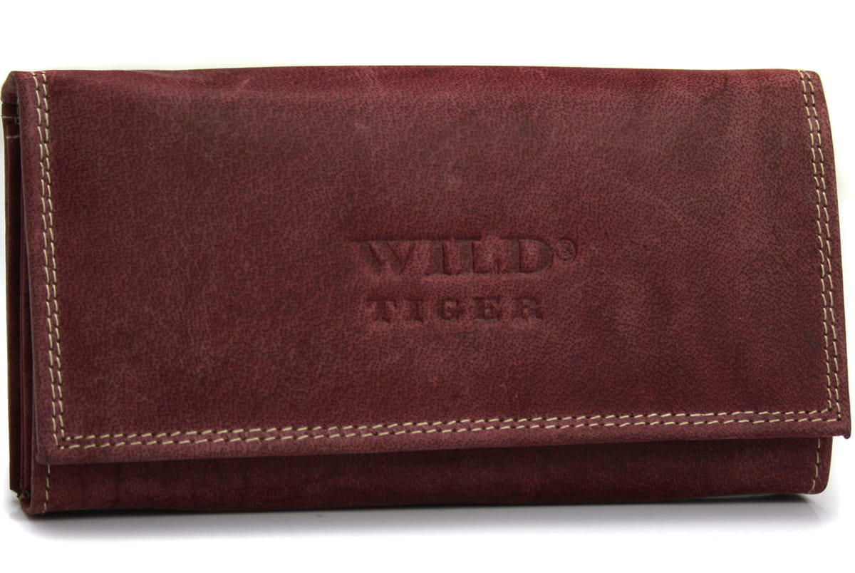 Portfel damski skóra nubuk Wild Tiger - ciemnoczerwony
