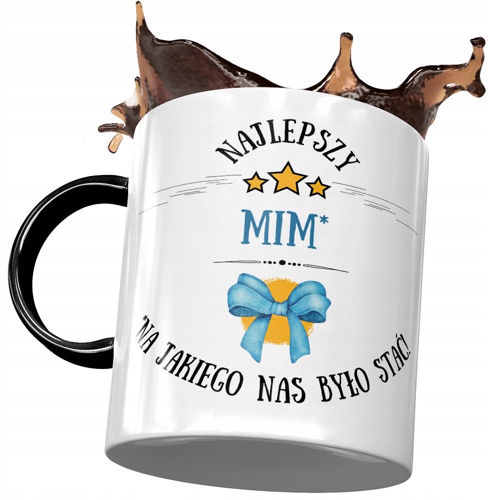 Kubek Czarny Dla Mima Najlepszy Mim Kubek Prezent z Nadrukiem ze Zdjęciem+ Opakowanie na prezent (wzór 01)