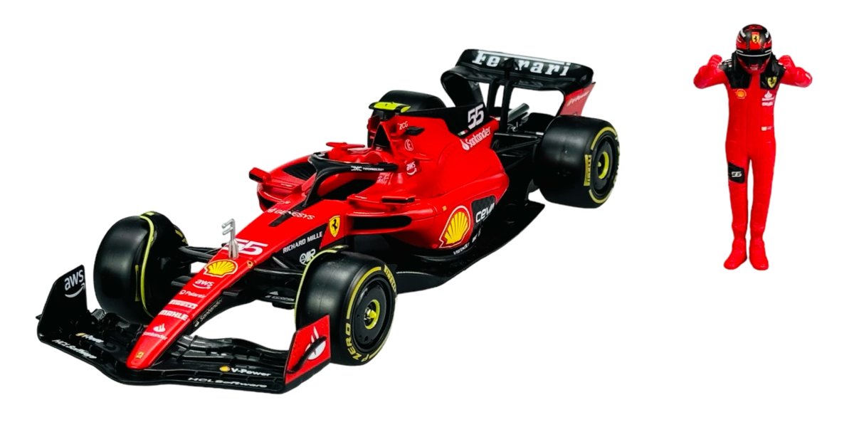 BBURAGO 2022 FERRARI RACING SF-23 #55 CARLOS SAINZ + FIGURKA 1:24 26809