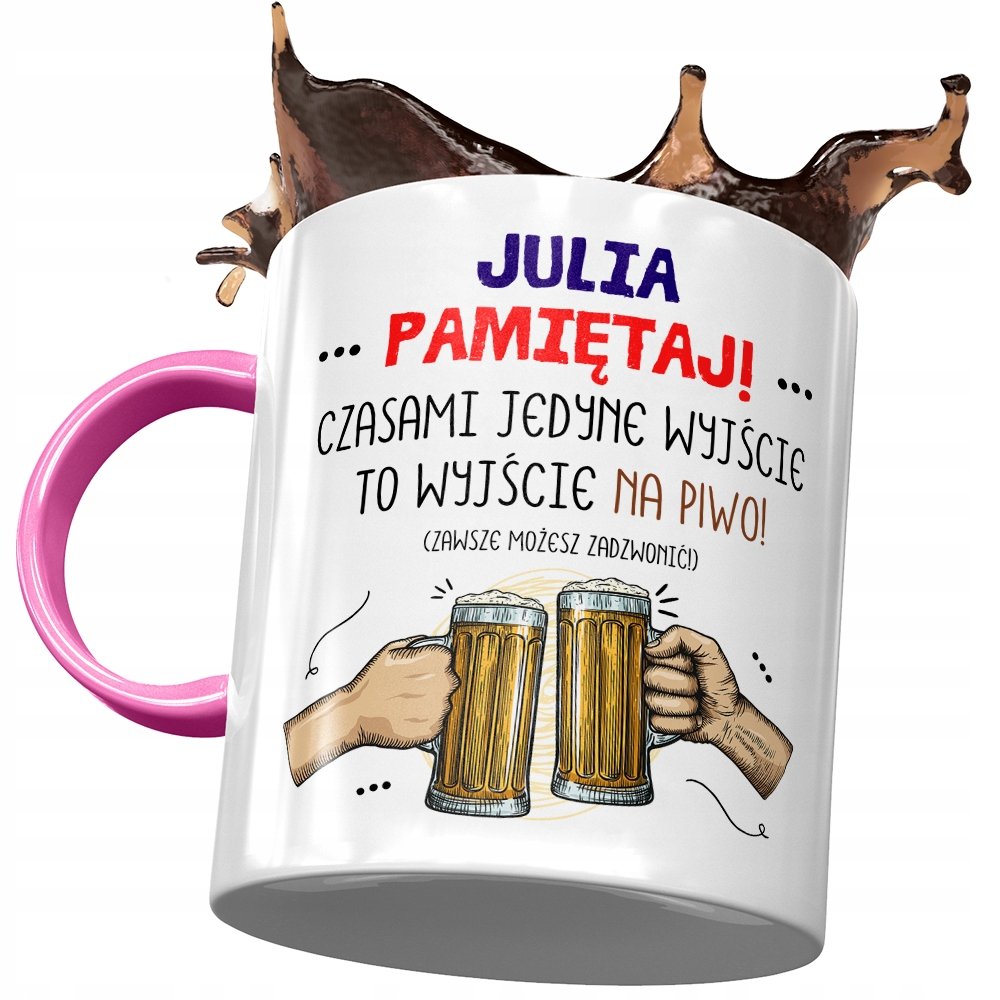 Kubek Różowy dla Julii Julki Koleżanki Żony z Nadrukiem ze Zdjęciem+ Opakowanie na prezent (wzór 01)