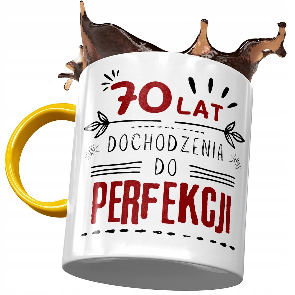 Kubek Żółty na Urodziny 70 70te 70-te na Prezent z Nadrukiem ze Zdjęciem+ Opakowanie na prezent (wzór 01)