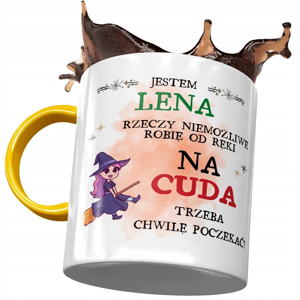 Kubek Żółty Dla Leny Koleżanki Przyjaciółki Żony z Nadrukiem ze Zdjęciem+ Opakowanie na prezent (wzór 01)