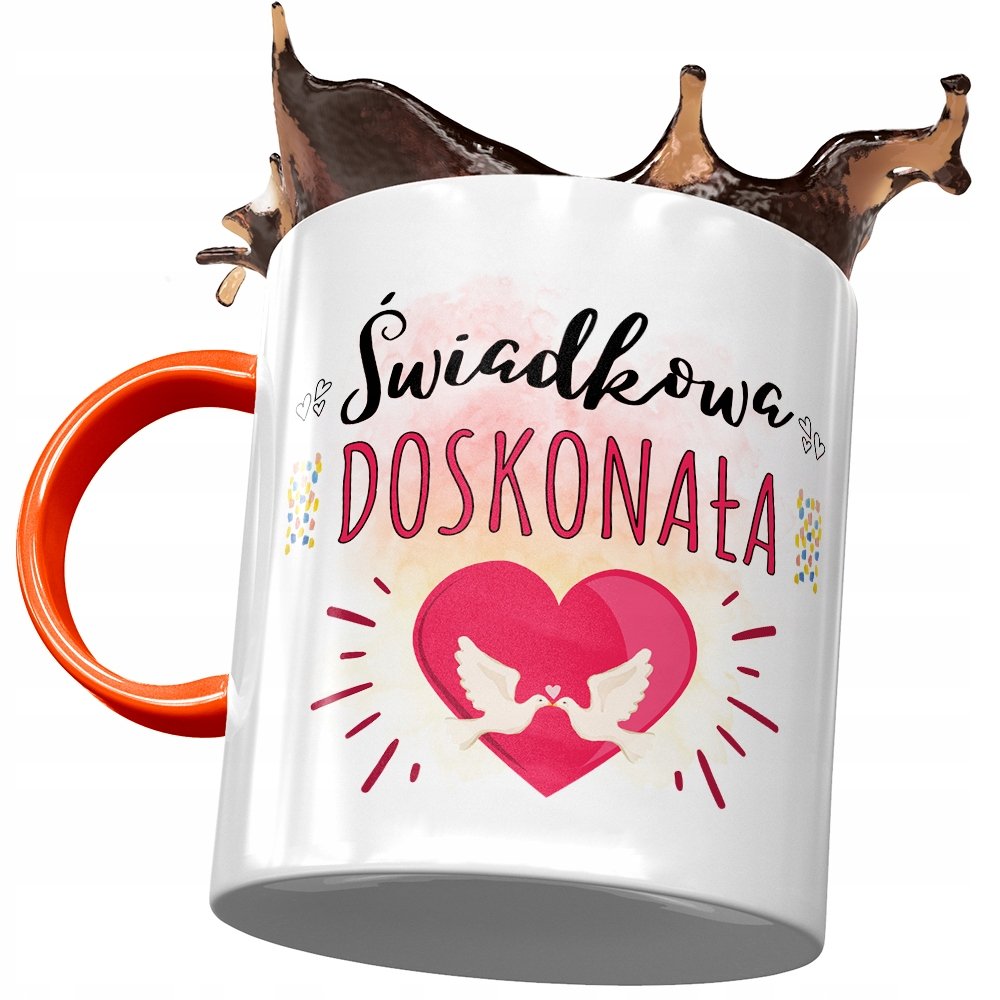 Kubek Pomarańczowy Dla Świadkowej Druhny Prezent z Nadrukiem ze Zdjęciem+ Opakowanie na prezent (wzór 01)