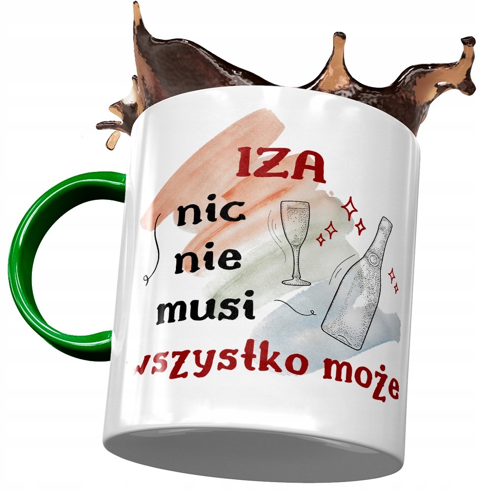 Kubek Zielony Dla Izy Izabeli Żony na Prezent z Nadrukiem ze Zdjęciem+ Opakowanie na prezent (wzór 01)