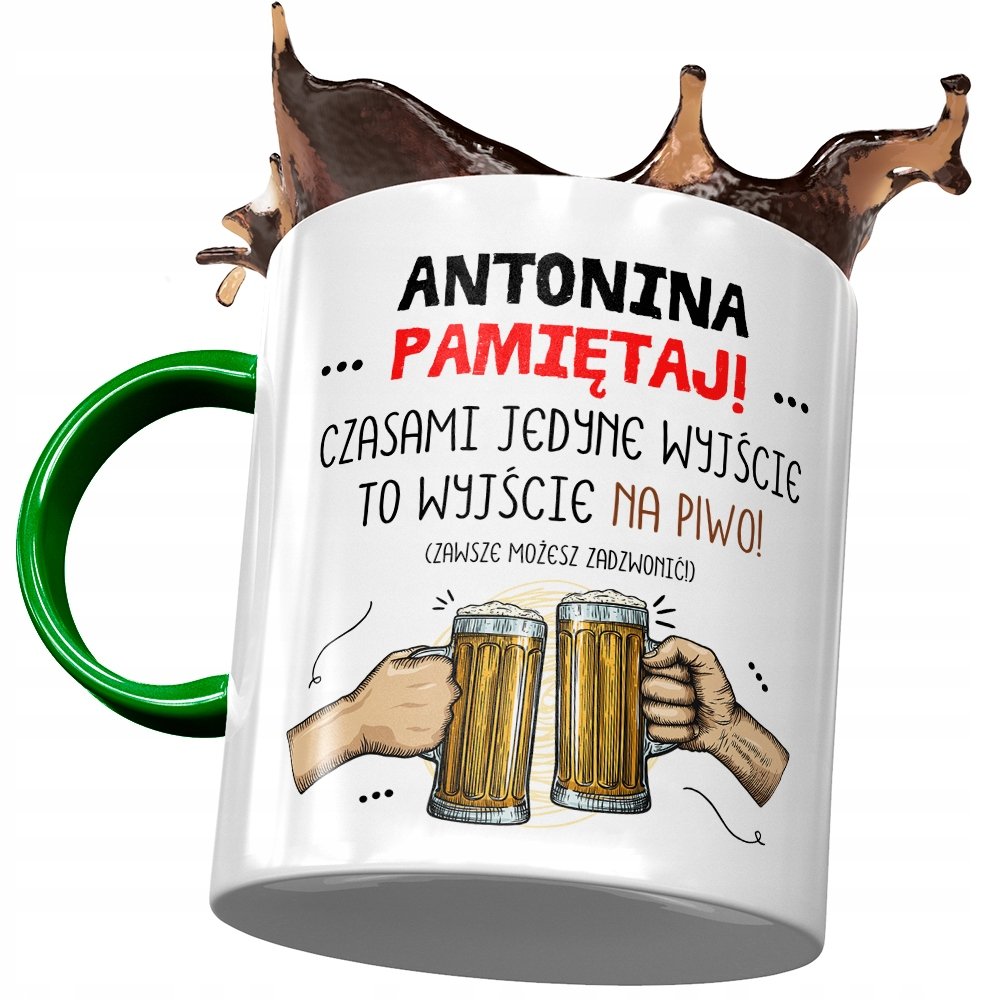 Kubek Zielony Dla Antoniny Dziewczyny na Prezent z Nadrukiem ze Zdjęciem+ Opakowanie na prezent (wzór 01)