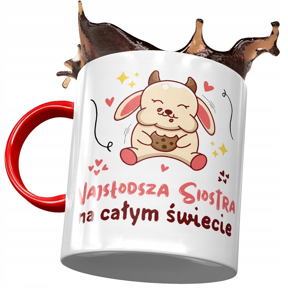Kubek Czerwony Dla Siostry na Urodziny na Prezent z Nadrukiem ze Zdjęciem + Opakowanie na prezent (wzór 02)