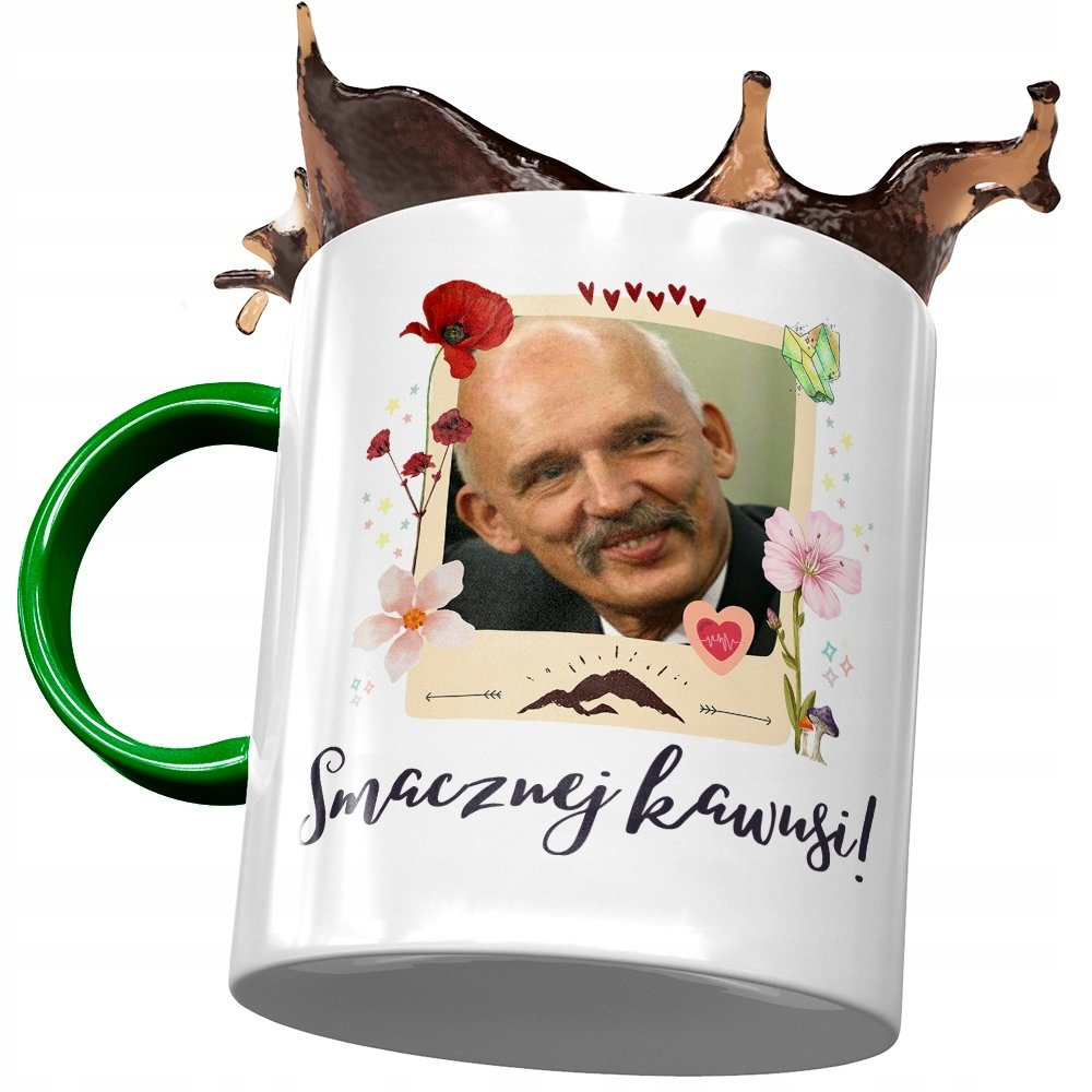 Kubek Zielony Janusz Korwin Mikke na Prezent z Nadrukiem ze Zdjęciem + Opakowanie na prezent (wzór 02)