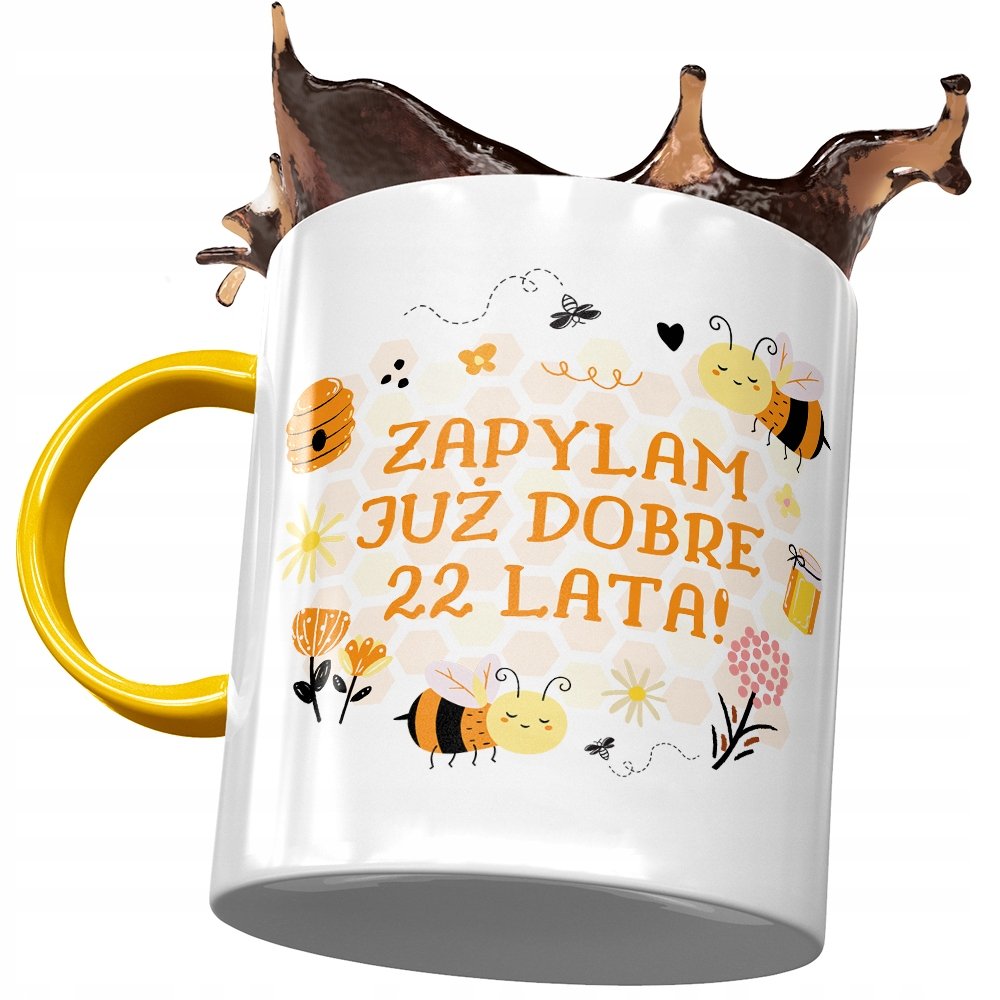 Kubek Żółty na Urodziny 22 22gie 22-gie na Prezent z Nadrukiem ze Zdjęciem+ Opakowanie na prezent (wzór 01)