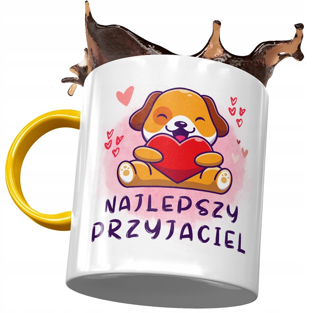 Kubek Żółty z Pieskiem Psem Słodki na Prezent z Nadrukiem ze Zdjęciem+ Opakowanie na prezent (wzór 01)