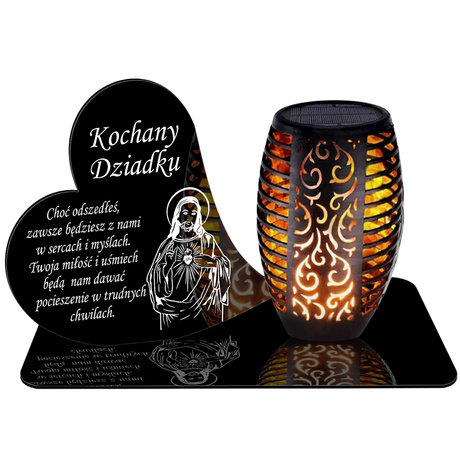 SOLARNY ZNICZ LED AŻUROWY PODSTAWKA STATUETKA NA CMENTARZ GRÓB DUŻA SERCE DLA DZIADKA